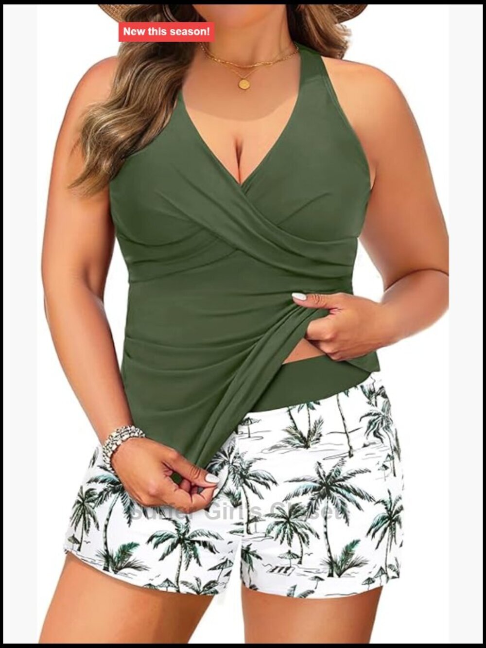 Plus Size Tankini Set - Tummy Control Two Piece Swimwear with Shorts